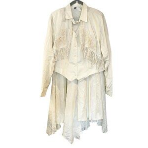 Vintage Western Styles Collection Beaded Fringe White 2 Piece Skirt Set Jacket